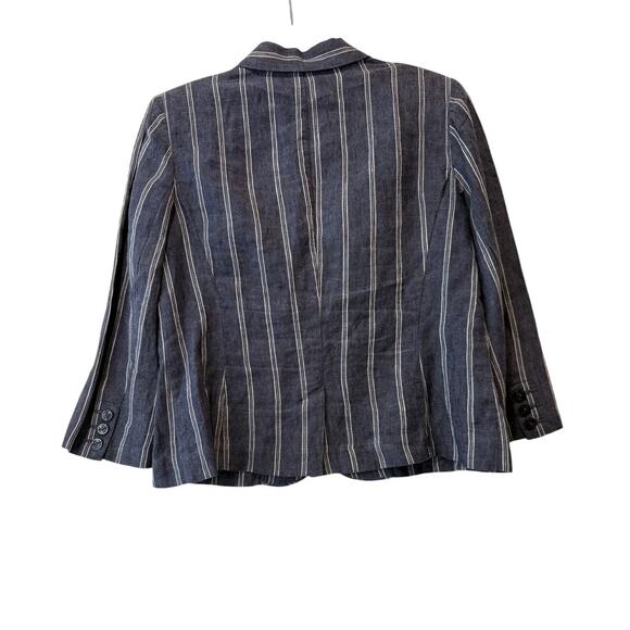 Cabi Jacket Womens Size 10 Blue White Striped 100% Linen Blazer 3/4 Sleeve - Picture 2 of 5